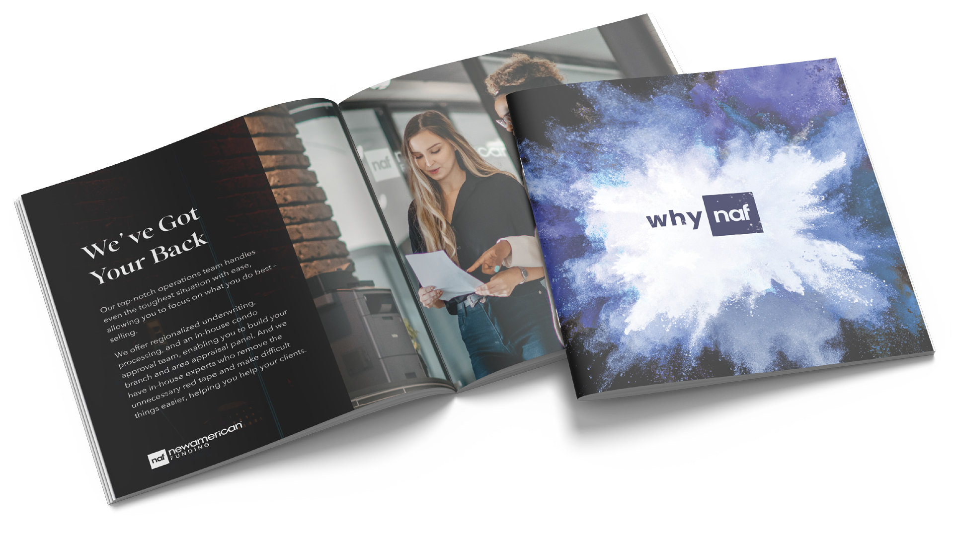 naf-2023_NAFIgnite-WhyNAF-Booklet_mockup-16-9_alpha_1920 x 1080 Mockup of a square booklet that says "why naf"